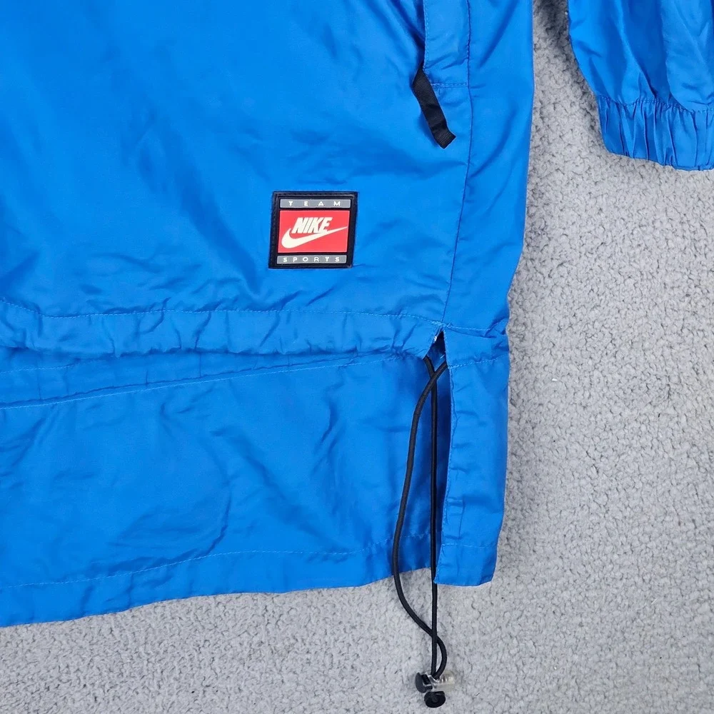VTG Nike Team Sports Windbreaker Coat Mens XL‎ Blue White Swoosh Hooded Full Zip